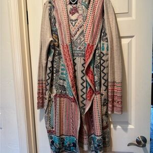 Johnny Was Biya Duster. Vibrant Multicolor Open Front Cardigan